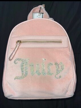 Juicy Couture Light Pink Velvet Mini Backpack with Crystal Logo